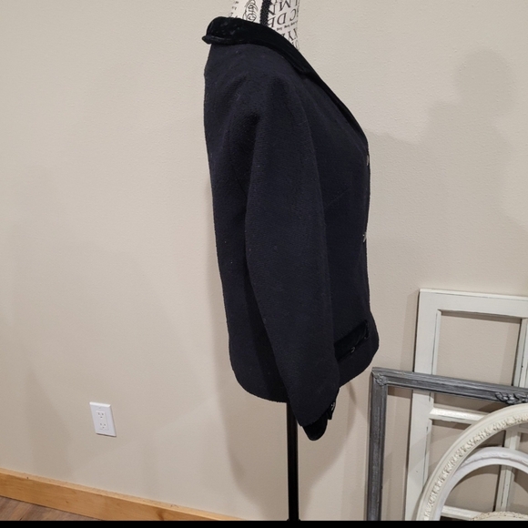 Vintage Butte Knit textured Wool jacket 3/3 sleeve button front velvet trim - Picture 5 of 9